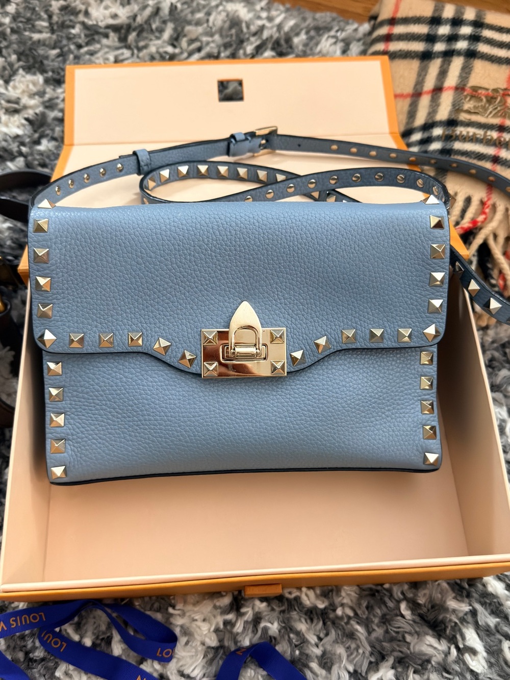 Small Rockstud Valentino Grainy Calfskin Crossbody Bag